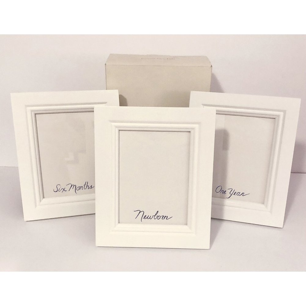 New Pottery Barn Kids White Wood Handprint Footprint Photo Frame Set of 3 NIB